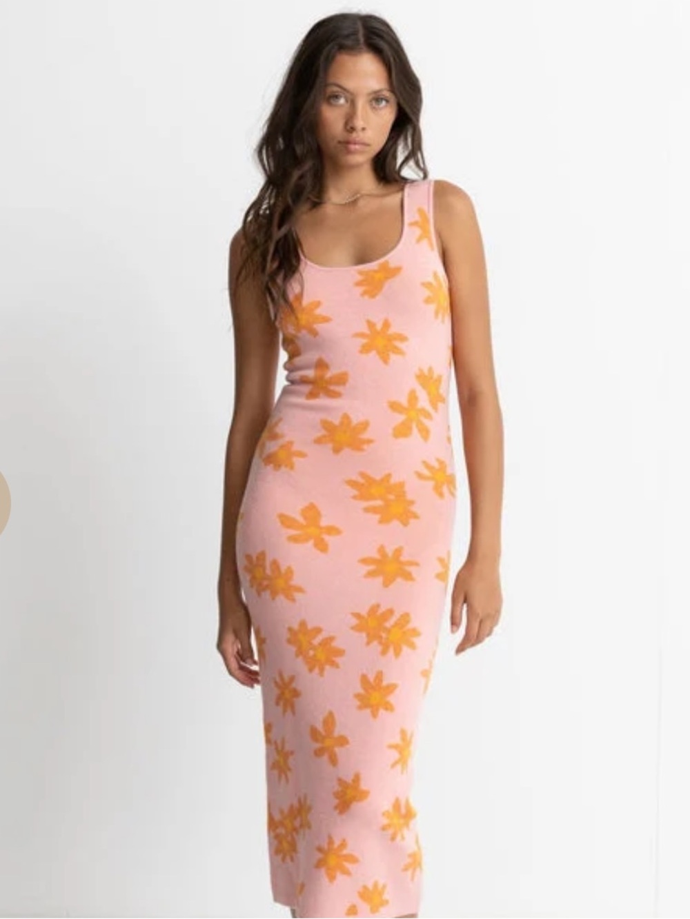 Rhythm Marley Knit Midi Dress Pink and Orange Foral Colorway Size M